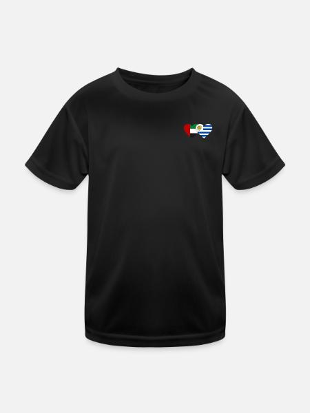 Vereinigte Arabische Emirate Uruguay Flagge Herz - Kinder Funktions-T-Shirt - Schwarz - Vorne
