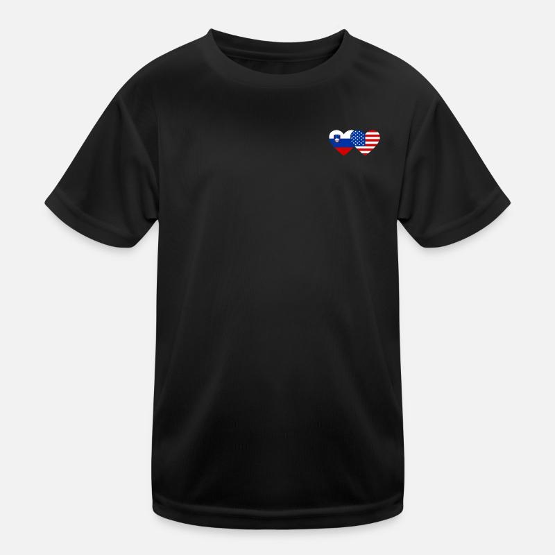 Slowenien USA Flagge Herz Kinder Funktions-T-Shirt