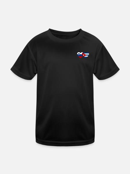 Slowenien Kuba Flagge Herz - Kinder Funktions-T-Shirt - Schwarz - Vorne