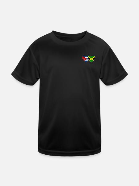 Kuba Jamaika Flagge Herz - Kinder Funktions-T-Shirt - Schwarz - Vorne