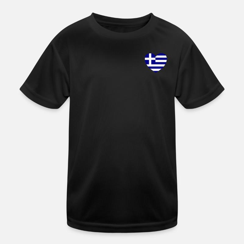 Griechenland Flagge Herz Hellas - Kinder Funktions-T-Shirt - Schwarz