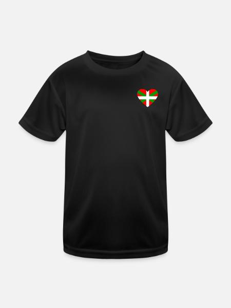 Baskische Flagge Herz - Kinder Funktions-T-Shirt - Schwarz - Vorne