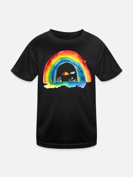 Regenbogen - Kinder Funktions-T-Shirt - Schwarz