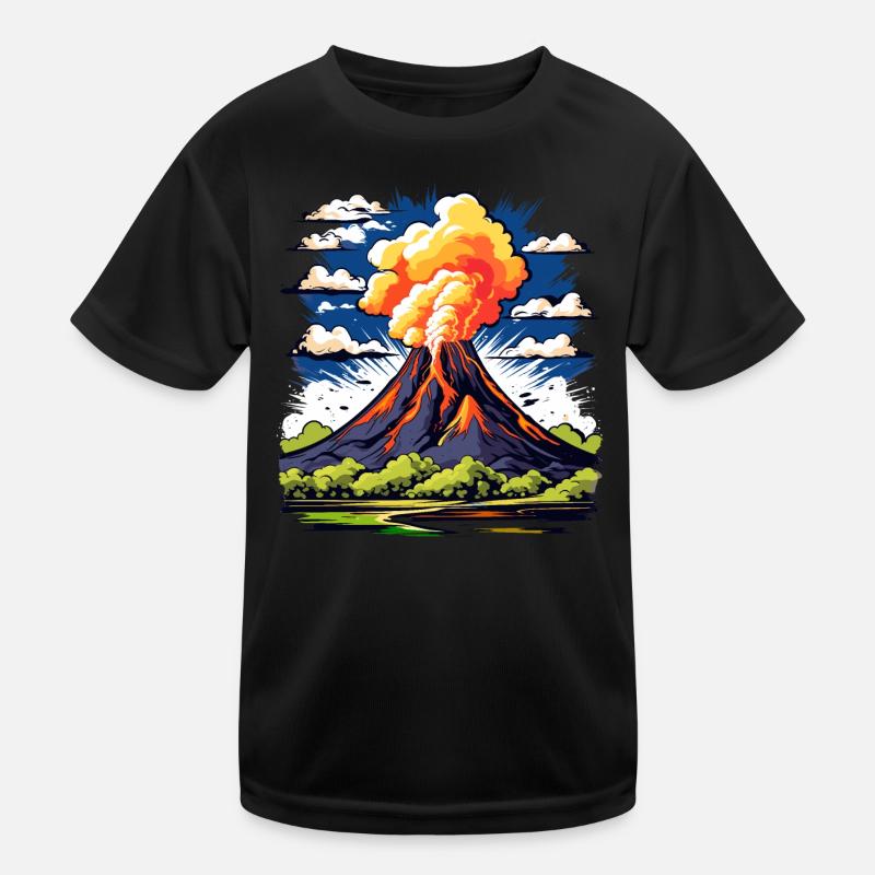 active volcano with ash cloud and lava flows Kids Functional T-Shirt