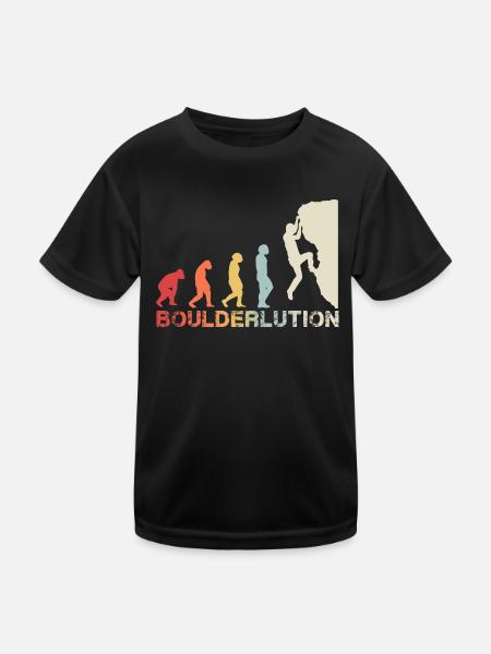 Bouldern Klettern Evolution Bergsteiger Vintage - Kinder Funktions-T-Shirt - Schwarz - Vorne