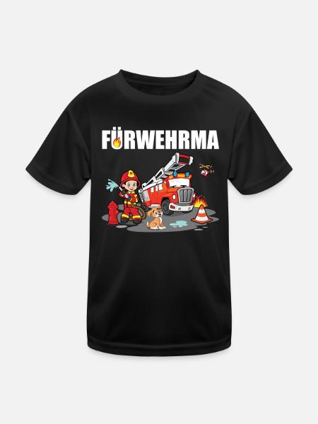 Feuerwehr Kinder Motiv im Vorarlberger Dialekt - Kinder Funktions-T-Shirt - Schwarz - Vorne