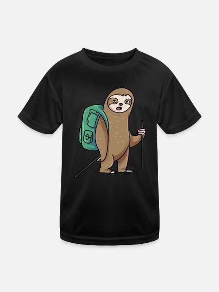 Fauler Wanderer Faultier Wandern - Kinder Funktions-T-Shirt - Schwarz - Vorne