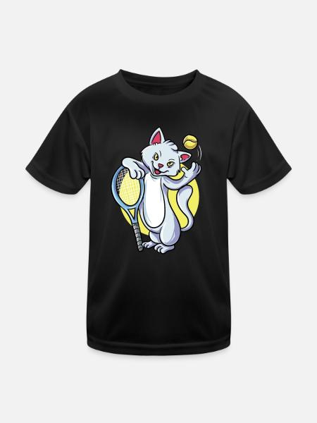 Tennis Katze - Kinder Funktions-T-Shirt - Schwarz - Vorne