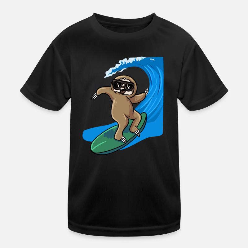 Sloth Surfer Surfboard Surfboard Kids Functional T-Shirt