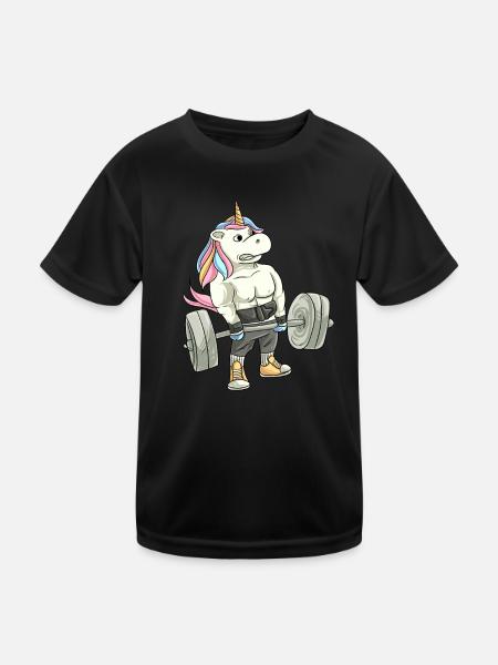 Fitness Gewichtheben Einhorn Deadlift - Kinder Funktions-T-Shirt - Schwarz - Vorne
