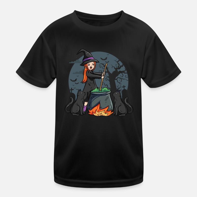 Hexe mit Kessel Kinder Funktions-T-Shirt