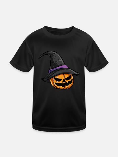 Chapeau de sorcière citrouille - T-shirt sport Enfant - noir - Devant