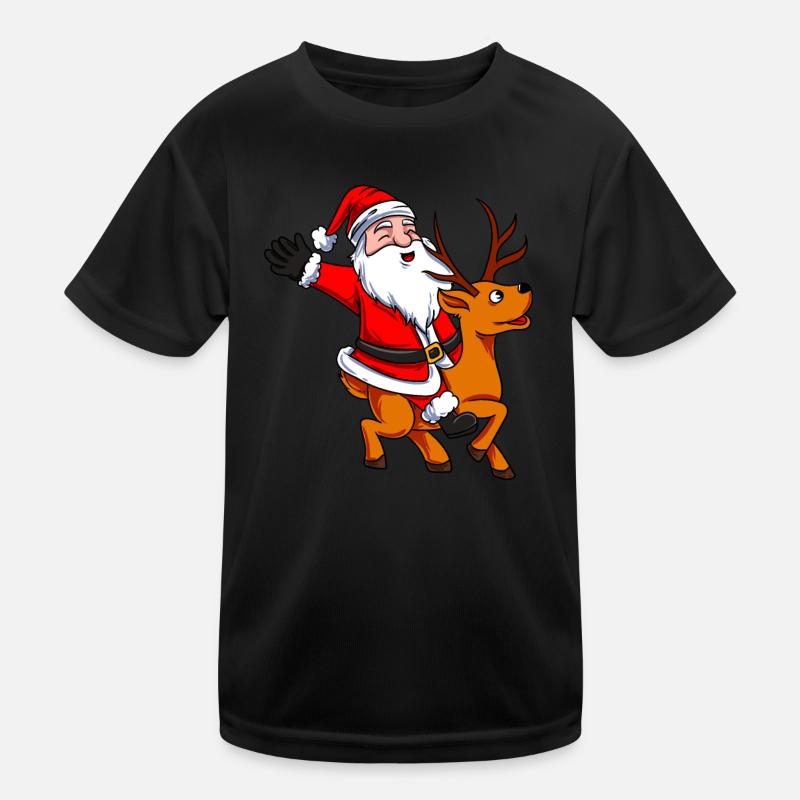 Weihnachtsmann reitet Rentier Kinder Funktions-T-Shirt