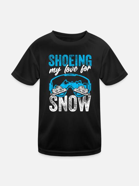 Schnee Schneeschuh Winter Wandern - Kinder Funktions-T-Shirt - Schwarz - Vorne