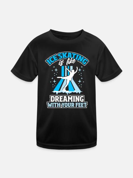 Wintersport Schlittschuhlaufen - Kinder Funktions-T-Shirt - Schwarz - Vorne