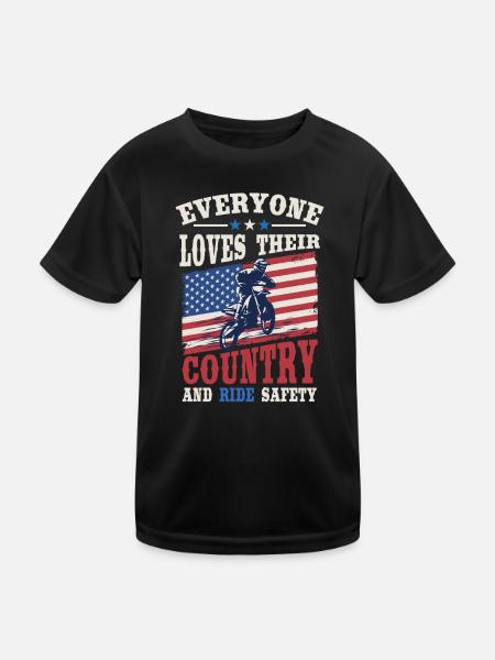 Amerikanische Flagge Motocross Dirt Bike - Kinder Funktions-T-Shirt - Schwarz - Vorne