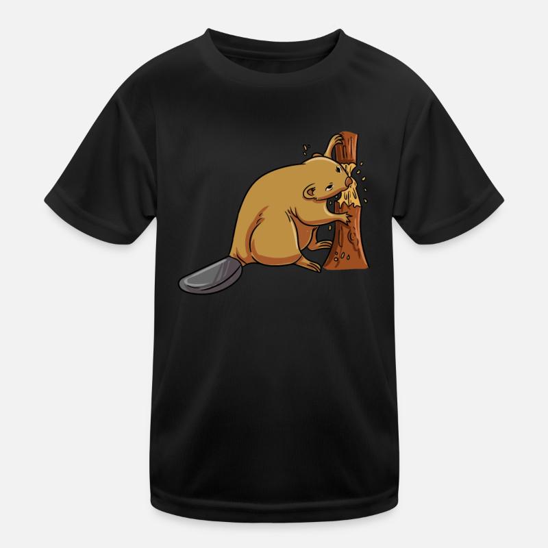 Nagen an einem Baum Biber Kinder Funktions-T-Shirt