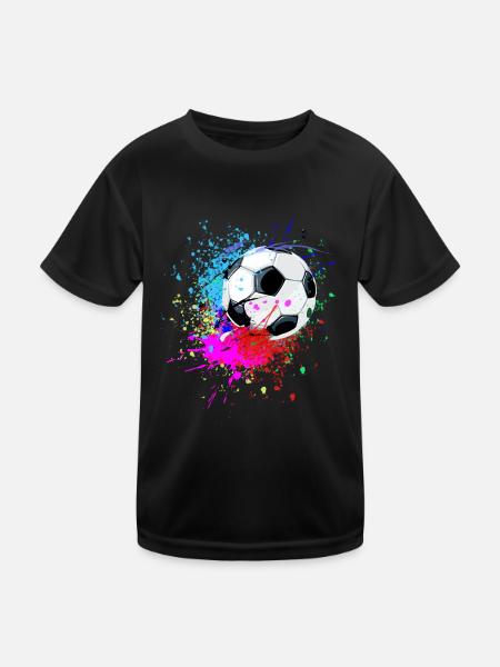 Bunter Fußball Splash Design - Kinder Funktions-T-Shirt - Schwarz