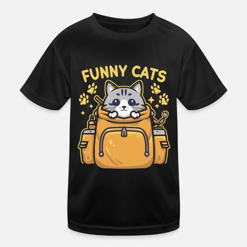 Funny with a cat looking regal in the backpack - Kids Functional T-Shirt - black