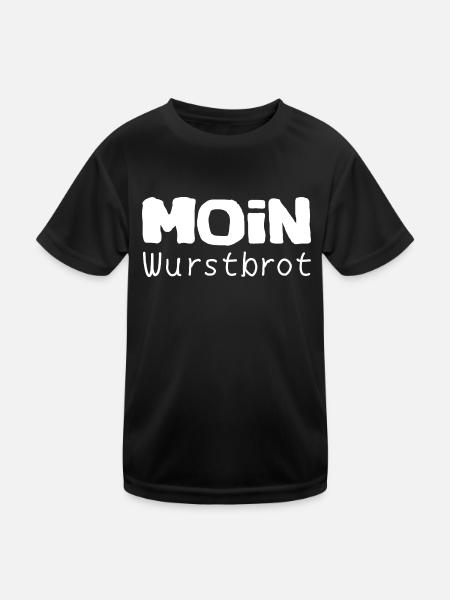 Wurstbrot Moin - witzig Spruch lustig Funshirt - Kinder Funktions-T-Shirt - Schwarz - Vorne
