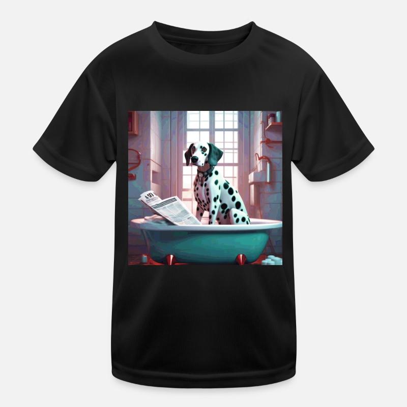 Dalmatiner in der Wanne, Zeitung lesen,retro Kinder Funktions-T-Shirt