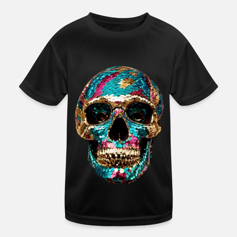 Tête de mort, métallique, paillettes, rivets, or, argent T-shirt sport Enfant
