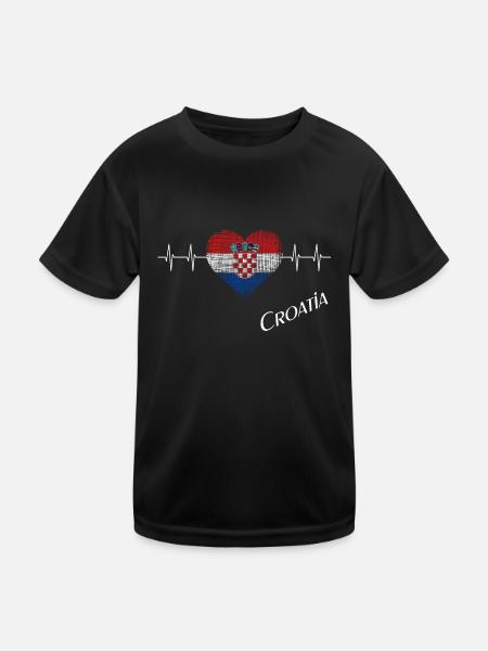 Croatia Heartbeat - Kinder Funktions-T-Shirt - Schwarz - Vorne