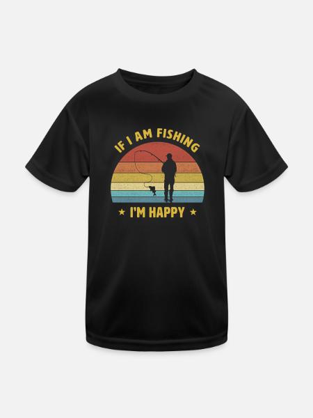 Wenn ich fische, bin ich glücklich Angler spruch - Kinder Funktions-T-Shirt - Schwarz - Vorne