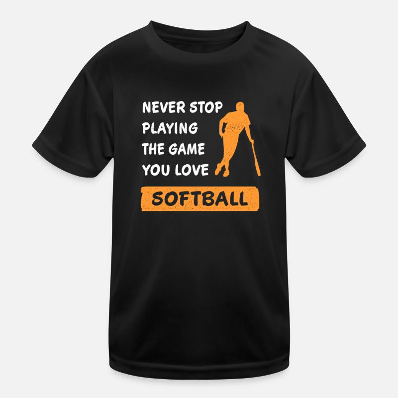 Never Stop Playing the Game Softball Gift Kids Functional T-Shirt
