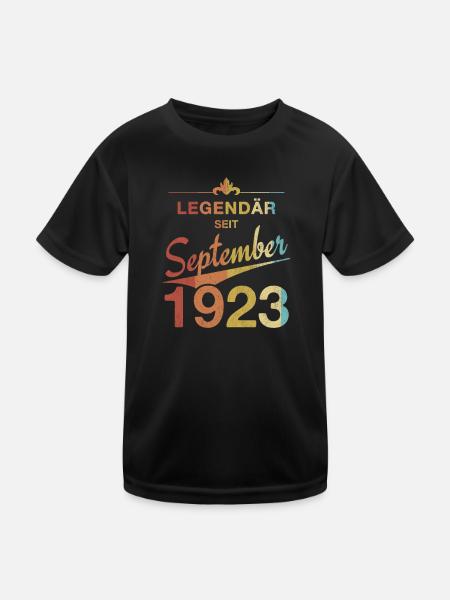 100 Geburtstag Legendär September 1923 Jahrgang 23 - Kinder Funktions-T-Shirt - Schwarz - Vorne