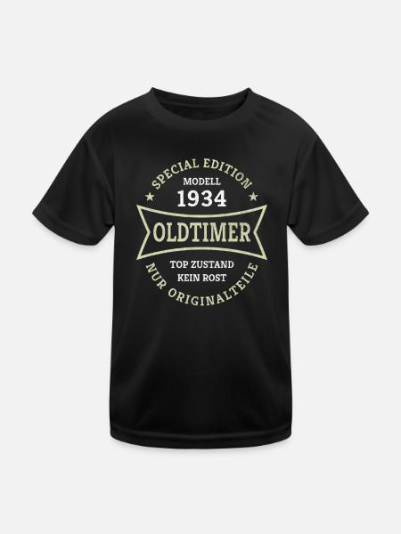 90. Geburtstag Jahrgang 1934 Oldtimer 90 Jahre - Kinder Funktions-T-Shirt - Schwarz - Vorne