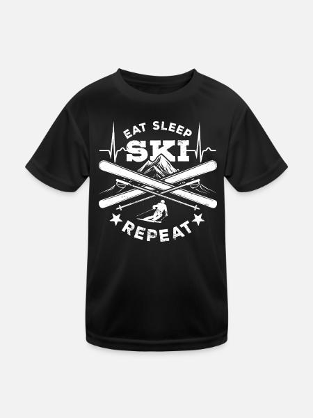 Eat Sleep Ski Repeat - Ski - Ski - Kids Functional T-Shirt - black - Front