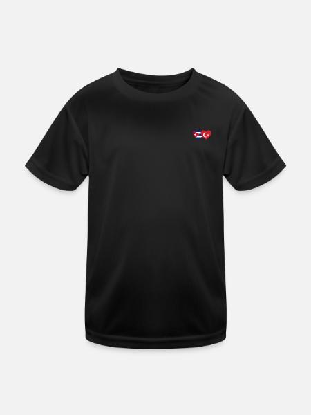 Kuba Türkei Flagge Herz - Kinder Funktions-T-Shirt - Schwarz - Vorne