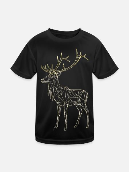Polygon Hirsch - Geometrischer Winter - Kinder Funktions-T-Shirt - Schwarz