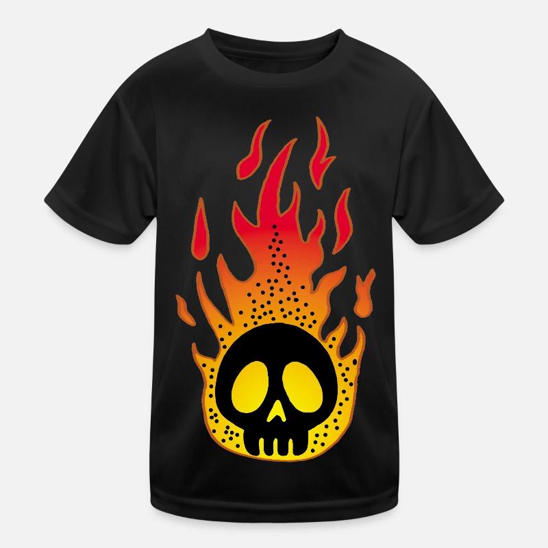 Stylized Flaming Skull Kids Functional T-Shirt