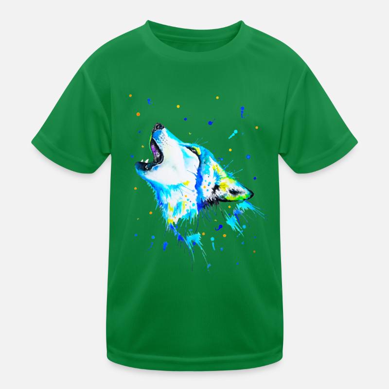 Blue howling wolf Kids Functional T-Shirt