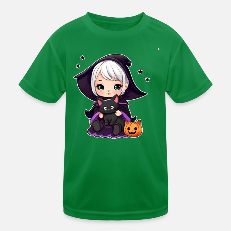 Cute witch with black cat Kids Functional T-Shirt