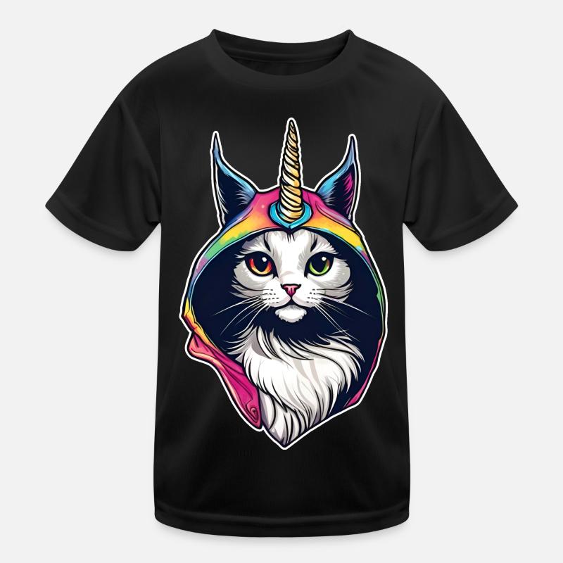 Niedliche Katze mit Einhorn Hoodie Kinder Funktions-T-Shirt