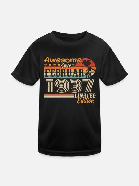 Birthday Vintage Gift Idea February 1937 - Kids Functional T-Shirt - black - Front