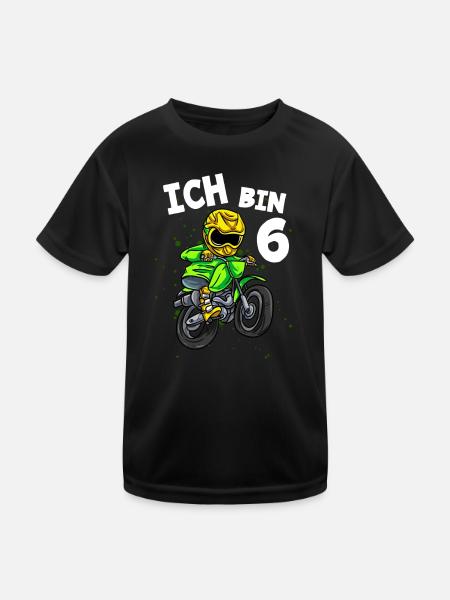 Ich bin 6 Jahre Cross Motorrad 6. Geburtstag - Kinder Funktions-T-Shirt - Schwarz - Vorne