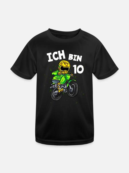 Ich bin 10 Jahre Motorcross 10. Geburtstag - Kinder Funktions-T-Shirt - Schwarz - Vorne