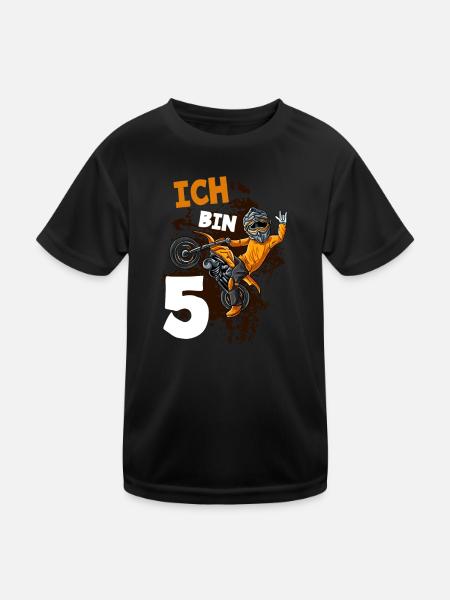 Ich bin 5 Jahre Cross Motorrad 5. Geburtstag - Kinder Funktions-T-Shirt - Schwarz - Vorne