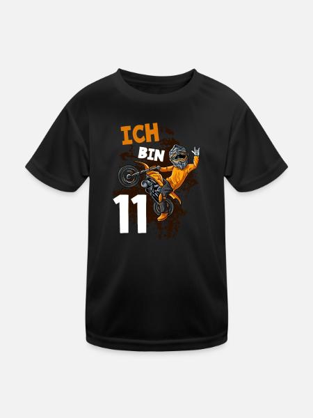 Ich bin 11 Jahre Cross Motorrad 11. Geburtstag - Kinder Funktions-T-Shirt - Schwarz - Vorne