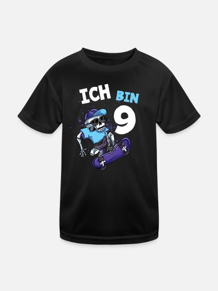 Ich bin 9 Jahre Skateboard 9. Geburtstag - Kinder Funktions-T-Shirt - Schwarz - Vorne