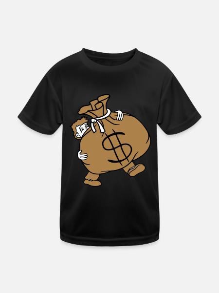 tragen schwer dollar symbol zeichen geld reich gel - Kinder Funktions-T-Shirt - Schwarz - Vorne