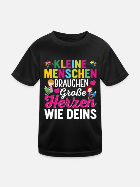 Kleine Menschen brauchen große Herzen wie Deins - Kinder Funktions-T-Shirt - Schwarz - Vorne