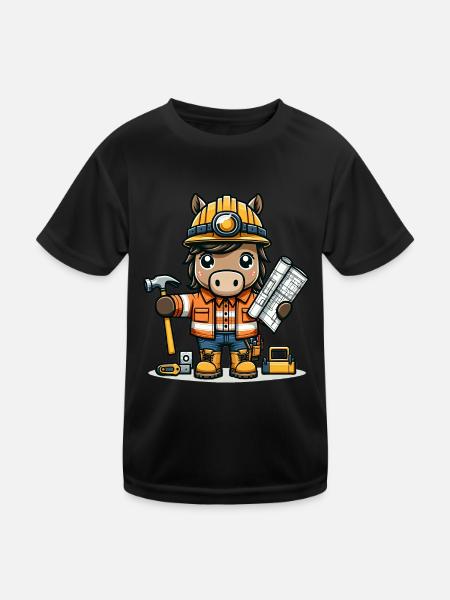 Cute Horse Construction Worker - Kinder Funktions-T-Shirt - Schwarz - Vorne