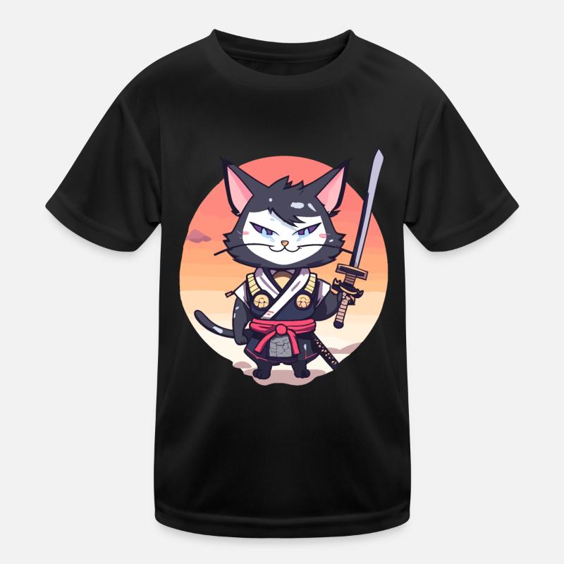 Samurai Cat #37 - Kids Functional T-Shirt - black