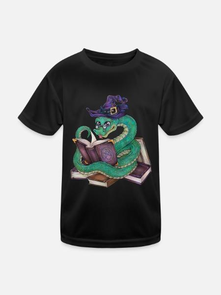 Niedliche Magie Schlange Hexe mit arkanen Büchern - Kinder Funktions-T-Shirt - Schwarz - Vorne