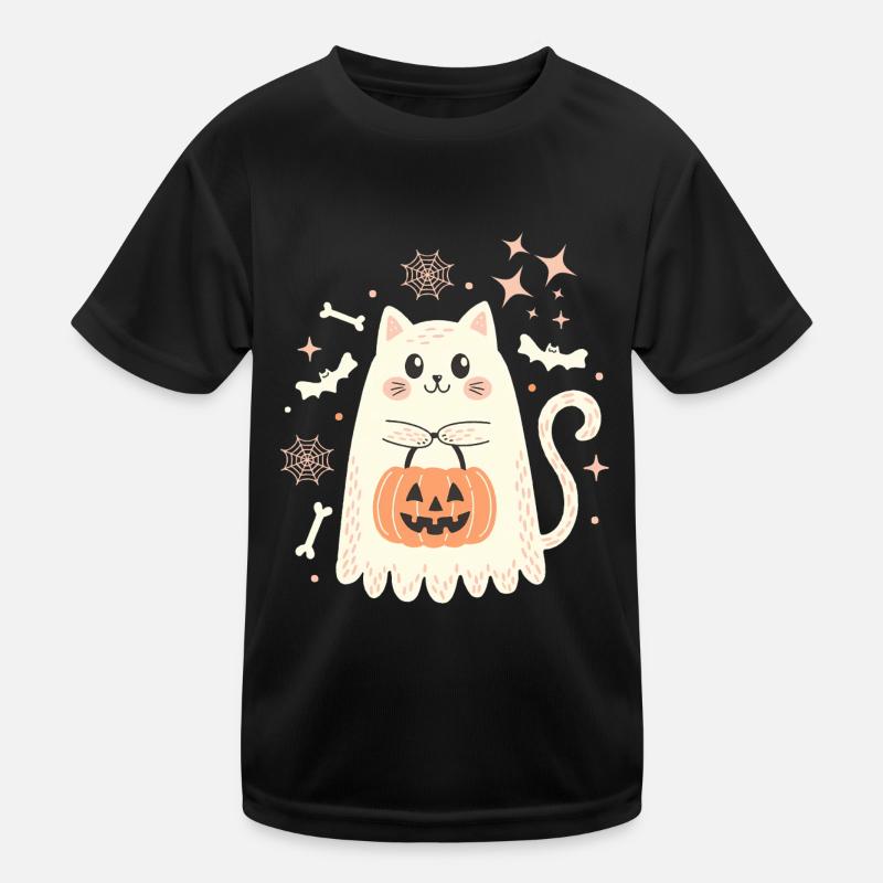 Halloween Ghost Cat - Kids Functional T-Shirt - black
